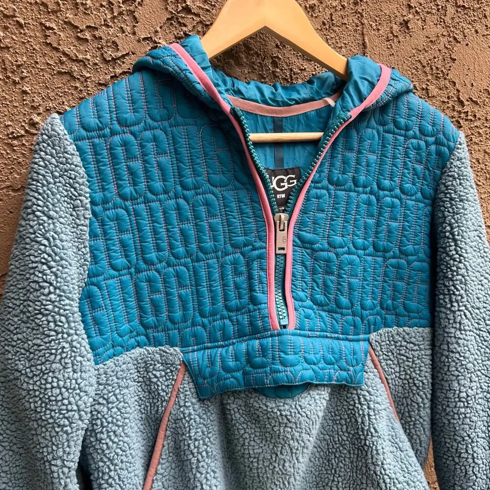 UGG IGGY Sherpa 1/2 Zip Pullover Jacket Blue XS